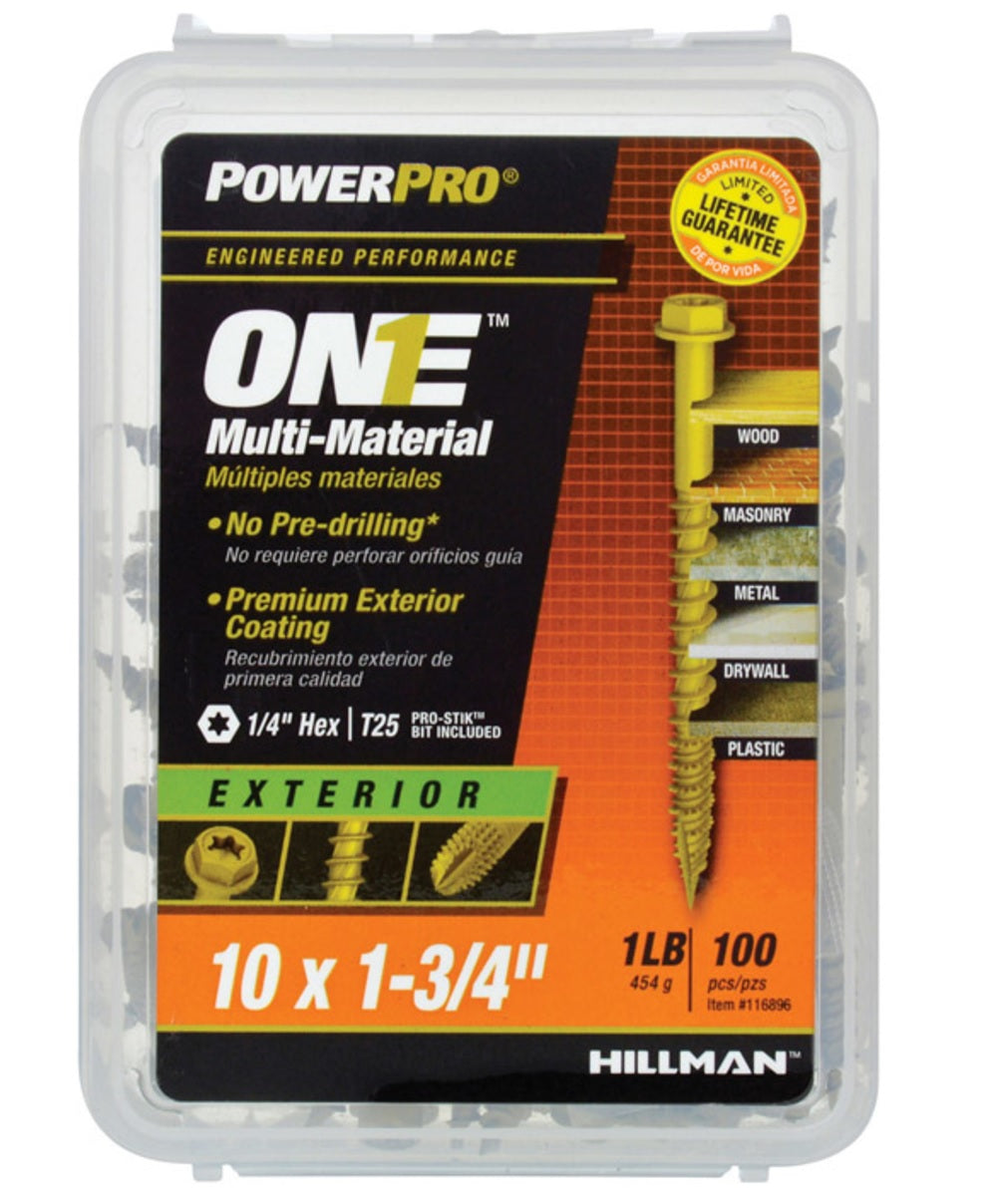 Hillman Fasteners 116896 Power Pro ONE Multi-Material Screws, #10 x 1-3/4"