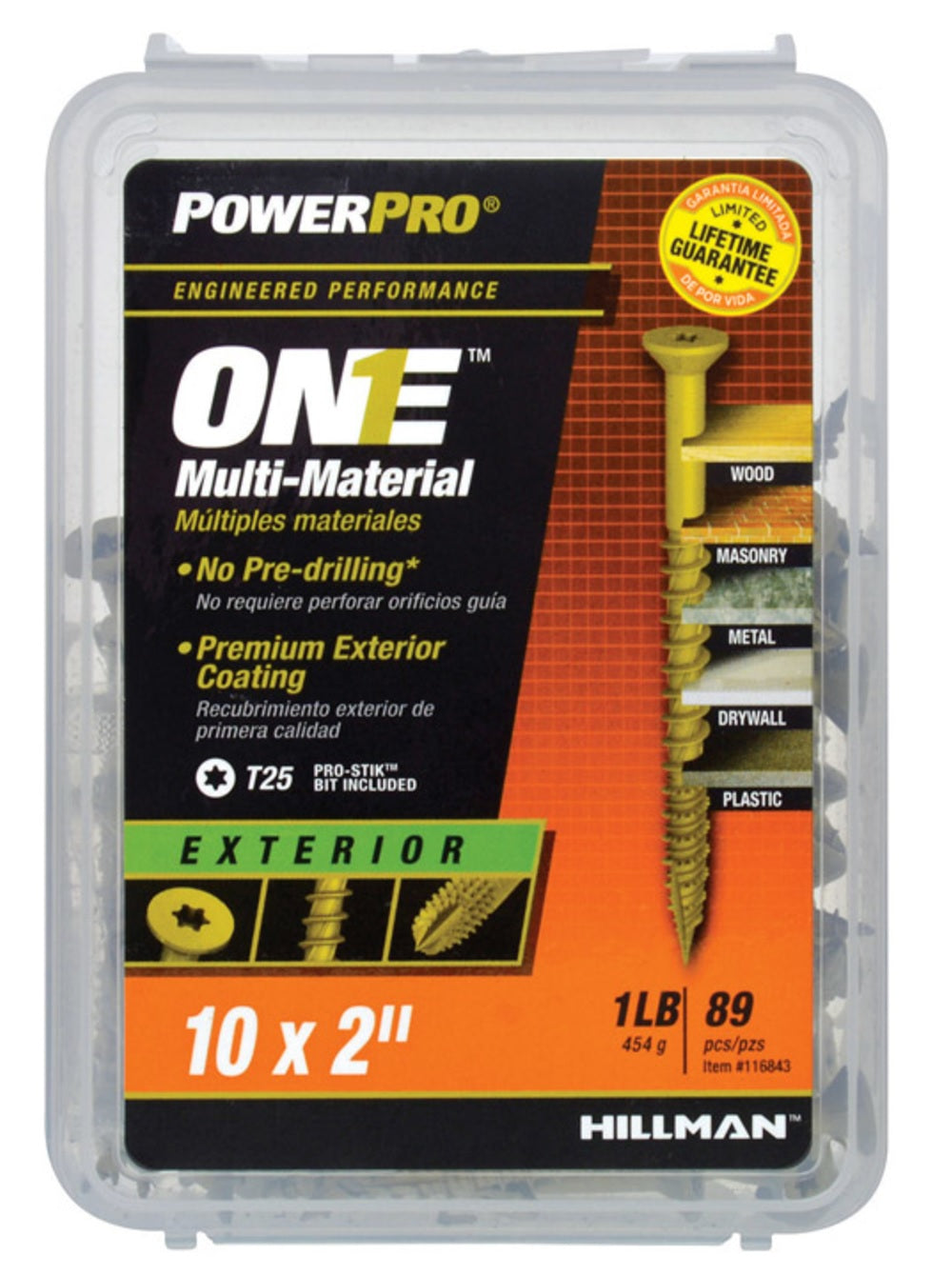 Hillman Fasteners 116843 Power Pro ONE Multi-Material Screws, #10 x 2"