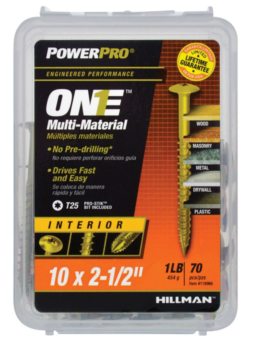 Hillman Fasteners 116966 Power Pro ONE Multi-Material Screws, #10 x 2-1/2"