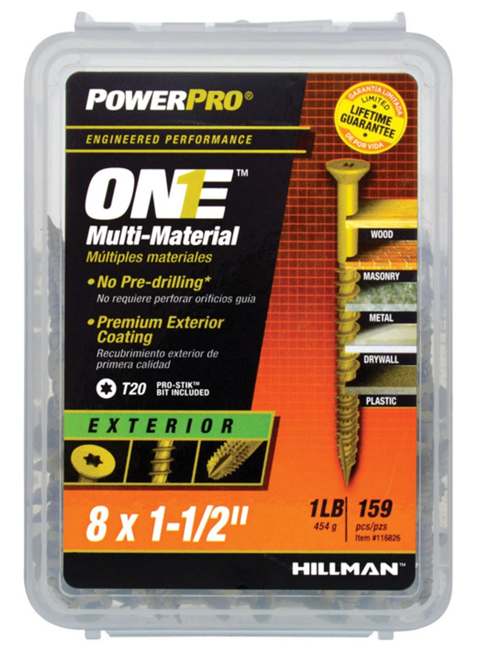 Hillman Fasteners 116826 Power Pro ONE Multi-Material Screws, #8 x 1-1/2"