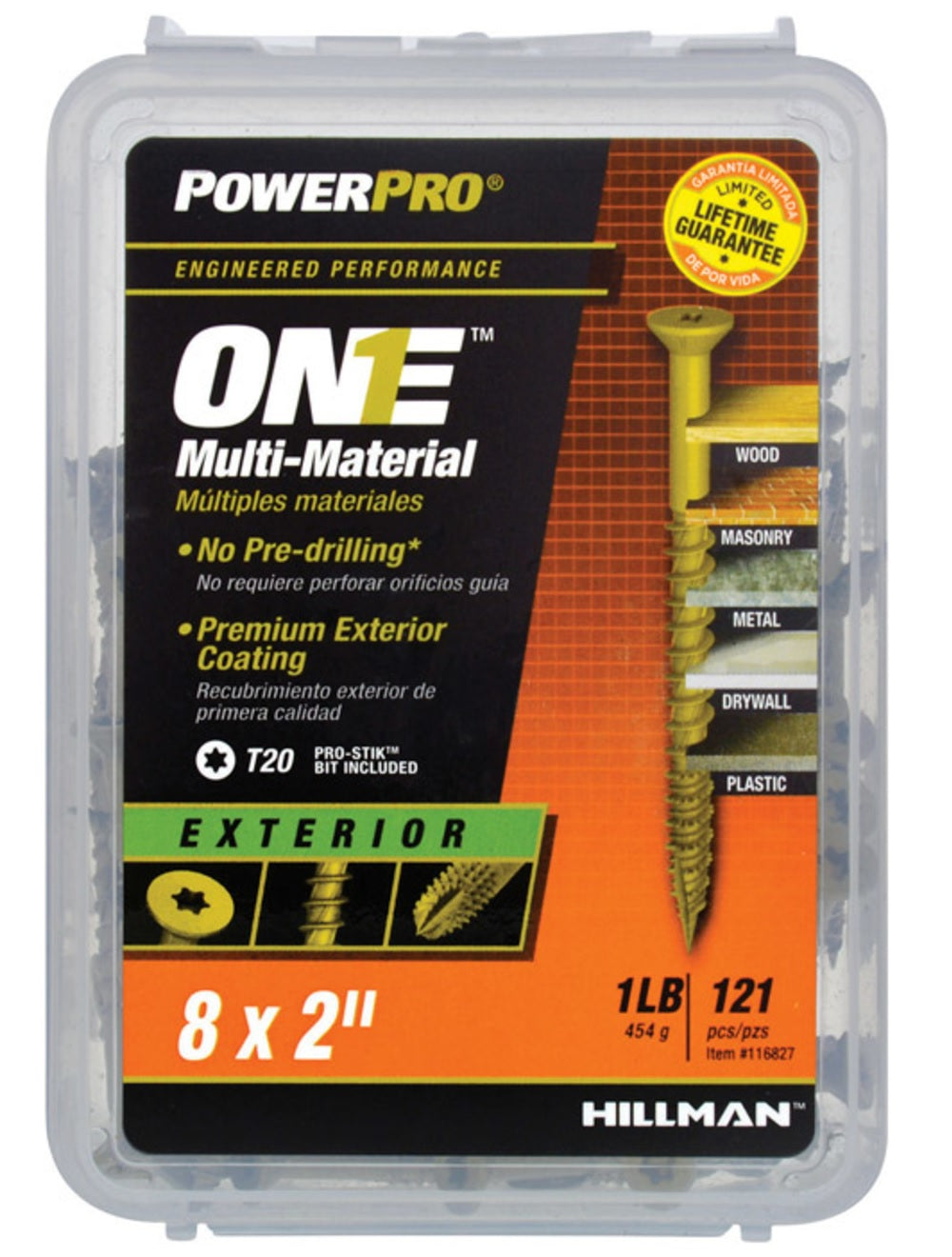 Hillman Fasteners 116827 Power Pro ONE Multi-Material Screws, #8 x 2"