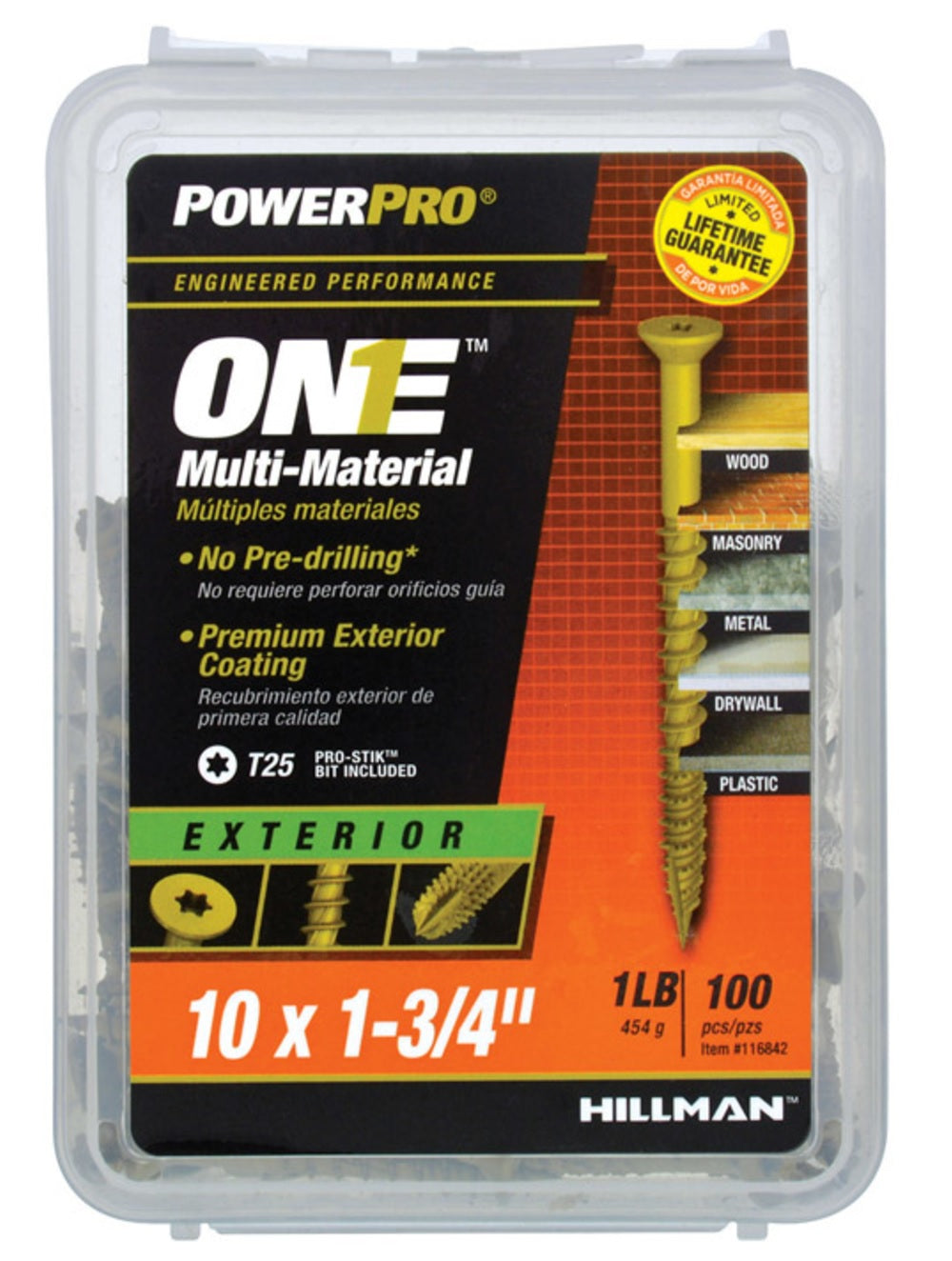 Hillman Fasteners 116842 Power Pro ONE Multi-Material Screws, #10 x 1-3/4"