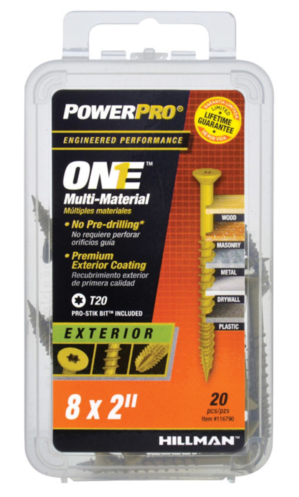 Hillman Fasteners 116790 Power Pro ONE Multi-Material Screws, #8 x 2"