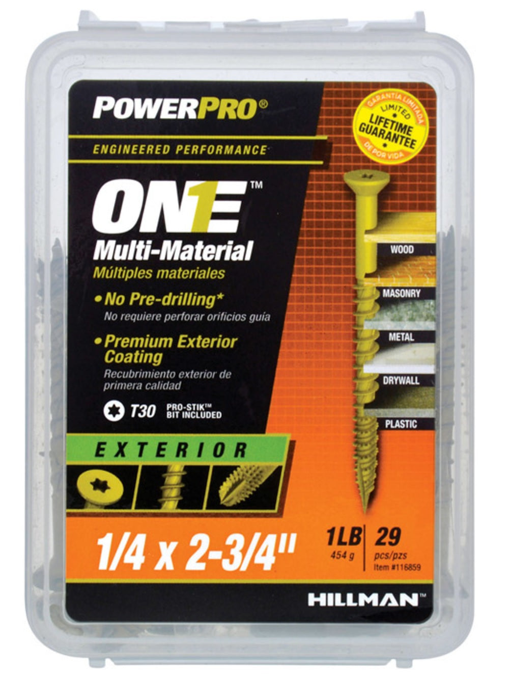 Hillman Fasteners 116859 Power Pro ONE Multi-Material Screws, 1/4" x 2-3/4"