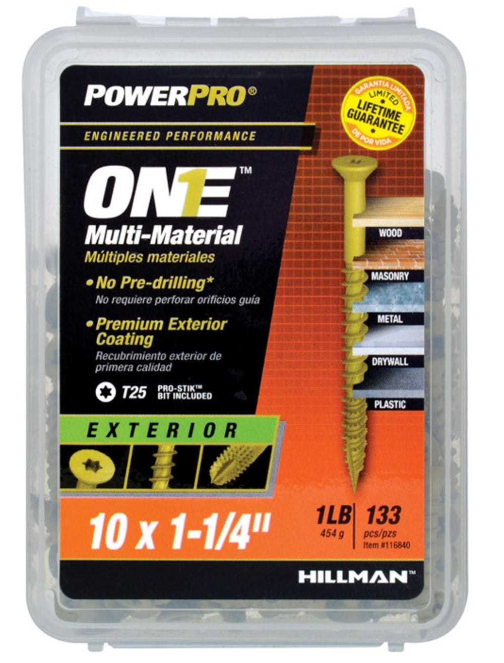 Hillman Fasteners 116840 Power Pro ONE Multi-Material Screws, #10 x 1-1/4"