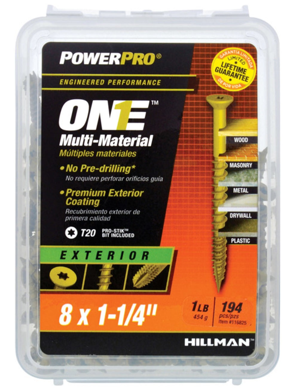 Hillman Fasteners 116825 Power Pro ONE Multi-Material Screws, #8 x 1-1/4"