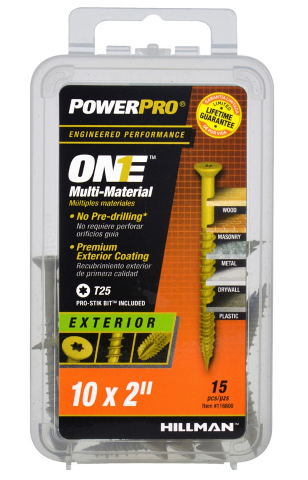 Hillman Fasteners 116800 PowerPro One Flat Head Multi-Material Screws, #10 x 2"