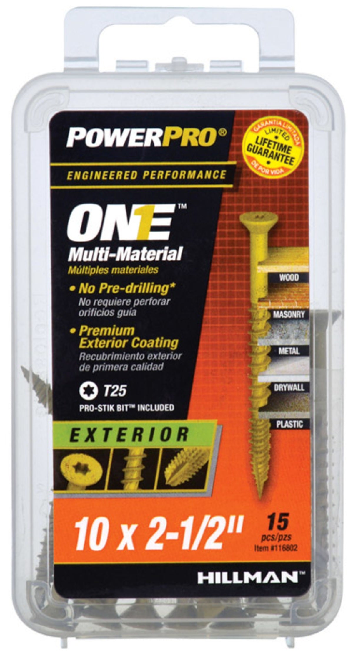 Hillman Fasteners 116802 PowerPro One Flat Head Multi-Material Screws, #10 x 2-1/2"