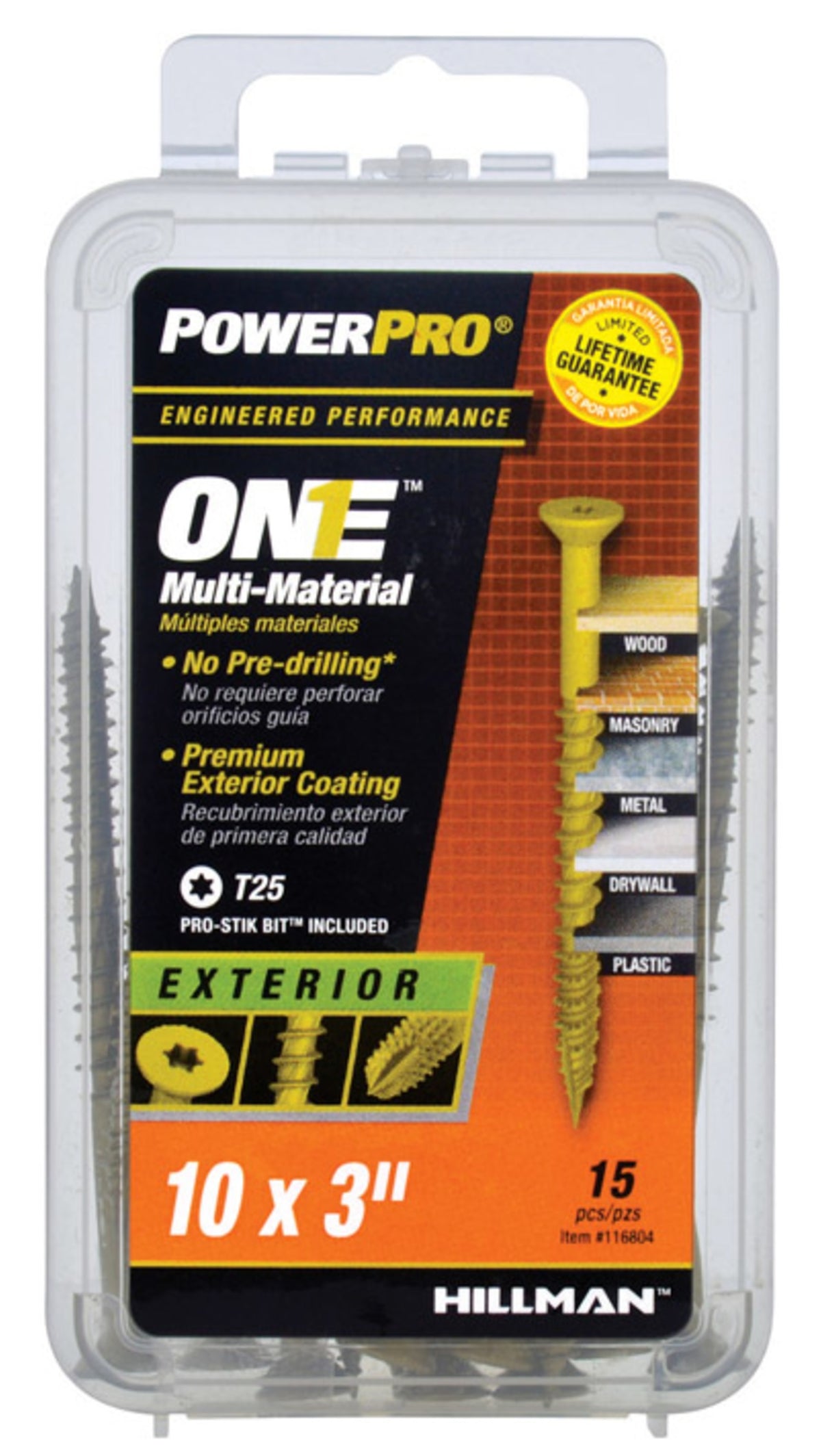 Hillman Fasteners 116804 PowerPro One Flat Head Multi-Material Screws, #10 x 3"