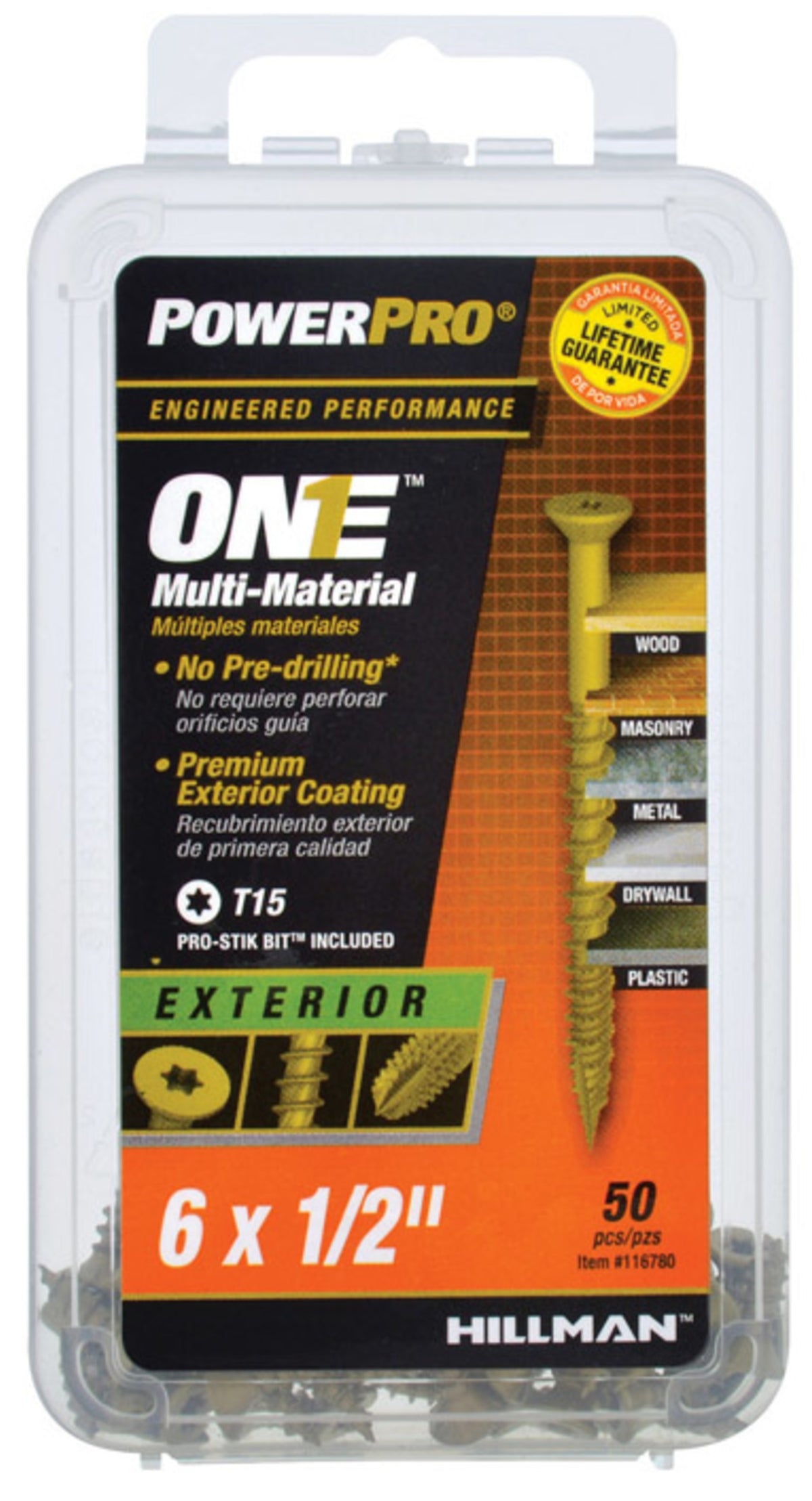 Hillman Fasteners 116780 PowerPro One Flat Head Multi-Material Screws, #6 x 1/2"