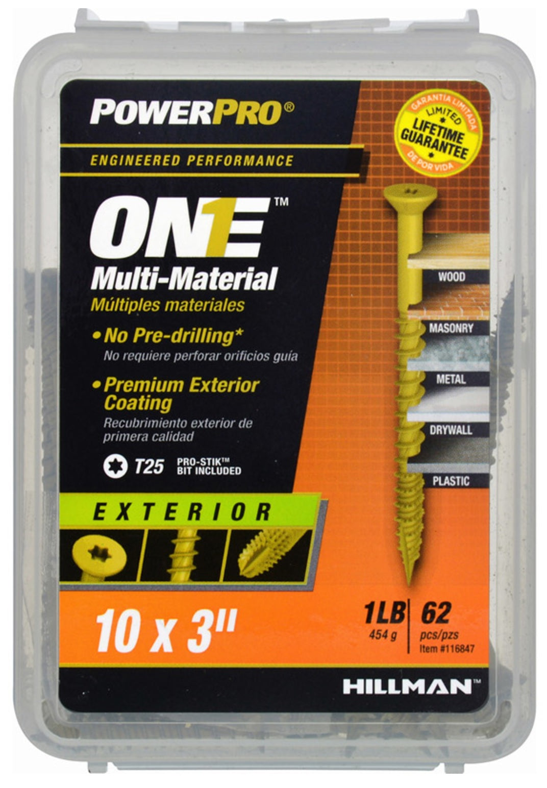 Hillman Fasteners 116847 PowerPro One Flat Head Multi-Material Screws, #10 x 3"