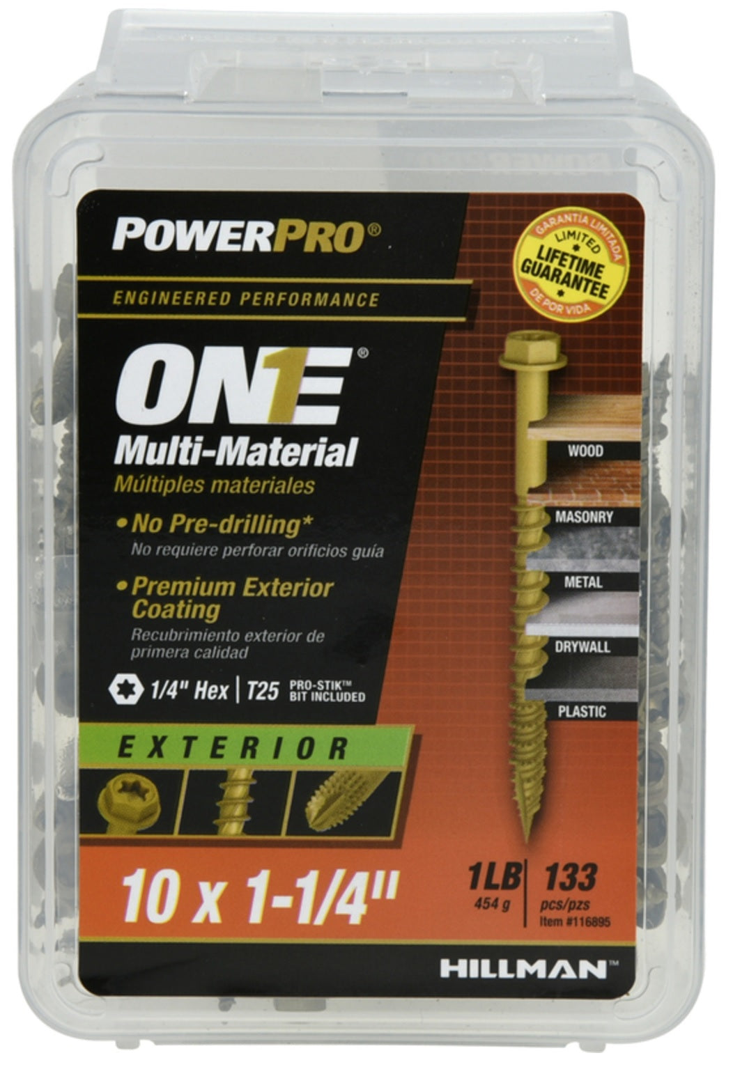 Hillman Fasteners 116895 PowerPro One Flat Head Multi-Material Screws, #10 x 1-1/4"