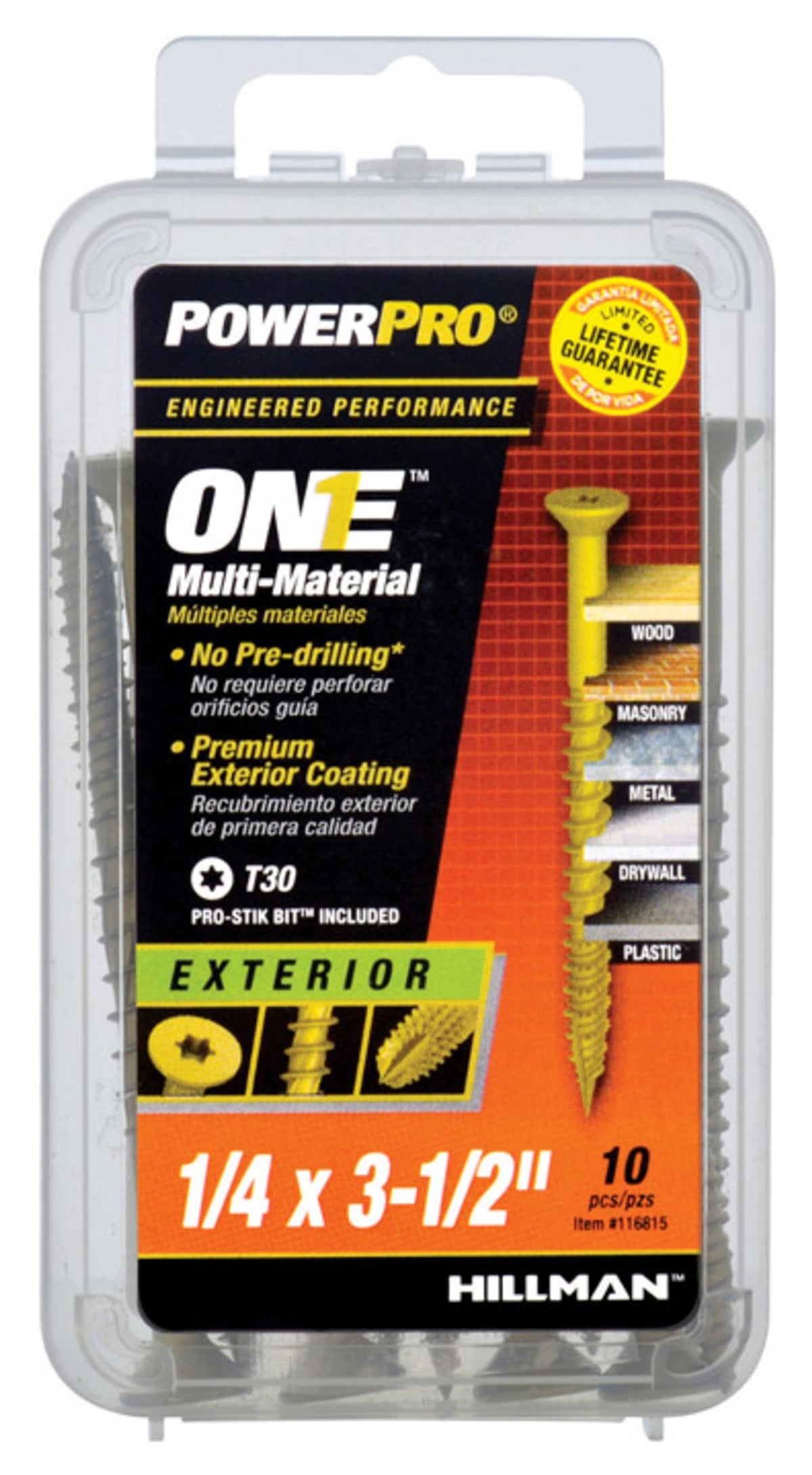 Hillman Fasteners 116815 PowerPro One Flat Head Multi-Material Screws, 1/4" x 3-1/2"