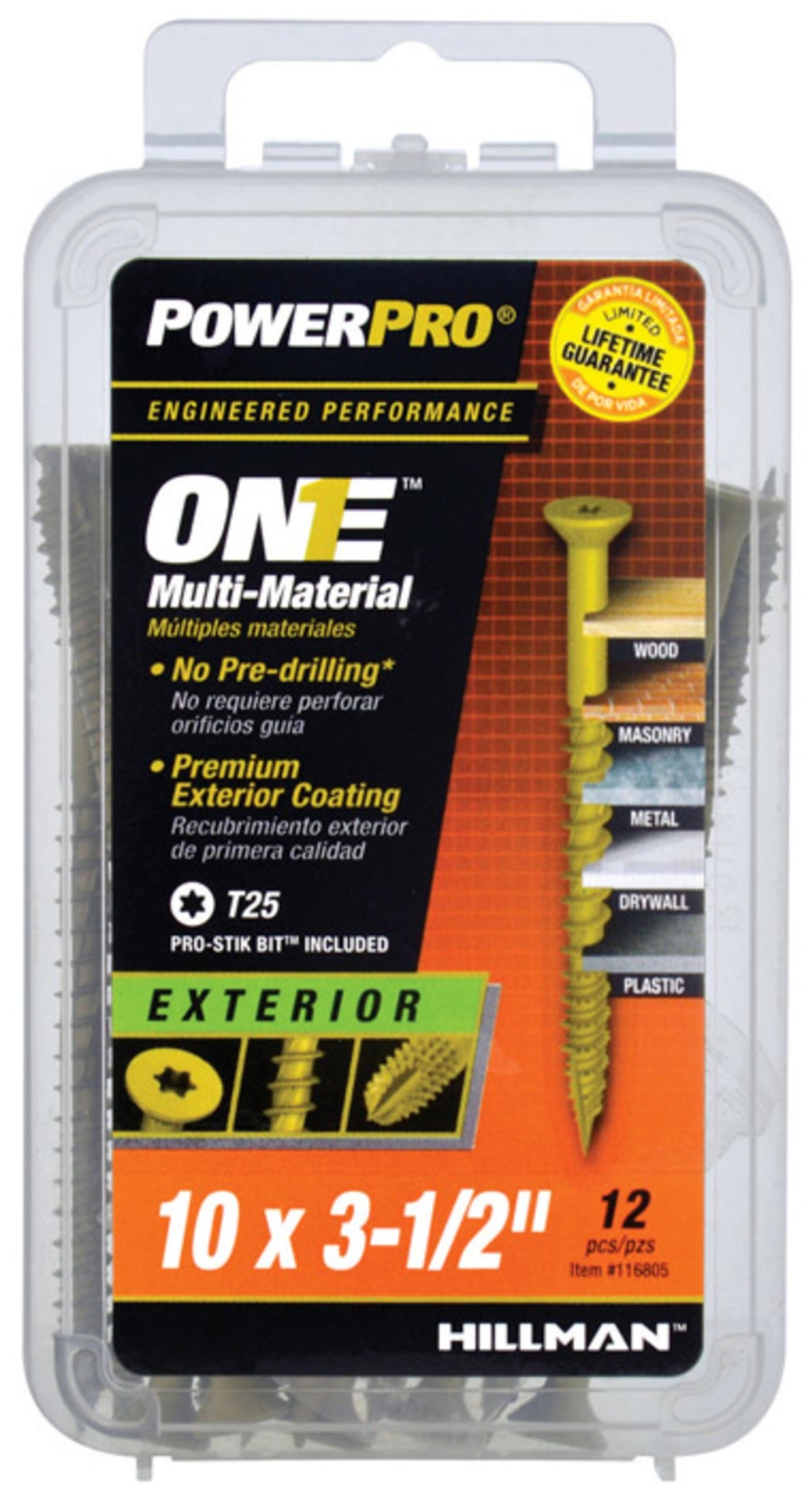 Hillman Fasteners 116805 PowerPro One Flat Head Multi-Material Screws, #10 x 3-1/2"