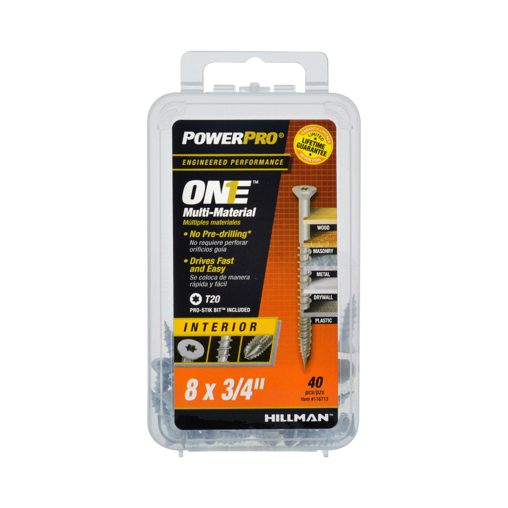 Hillman Fasteners 116713 Power Pro One Multi-Material Screw, #8X3/4", Pack of 40