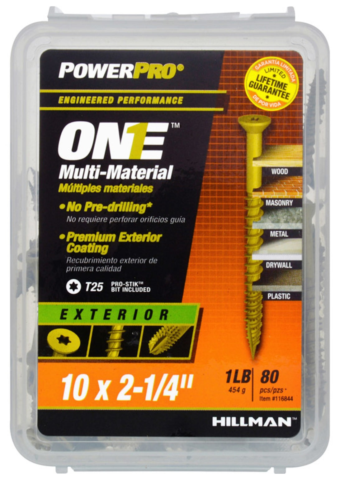 Hillman Fasteners 116844 PowerPro One Flat Head Multi-Material Screws, #10 x 2-1/4"