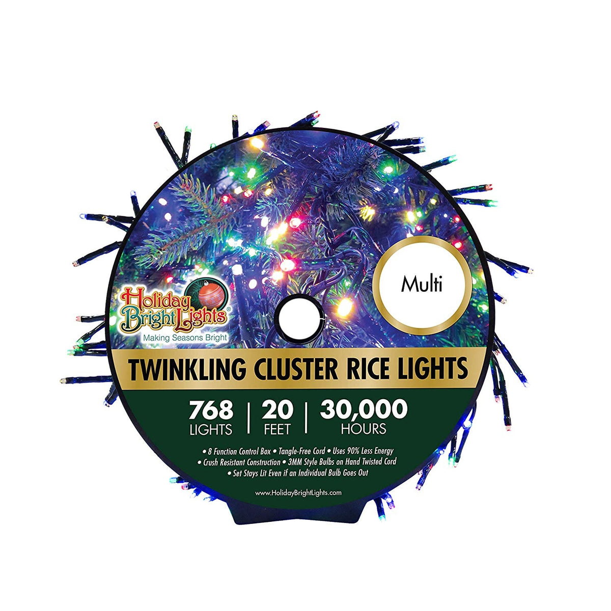 Holiday Bright Lights LED-3MCR768-GMU Twinkling Cluster Christmas Light Set