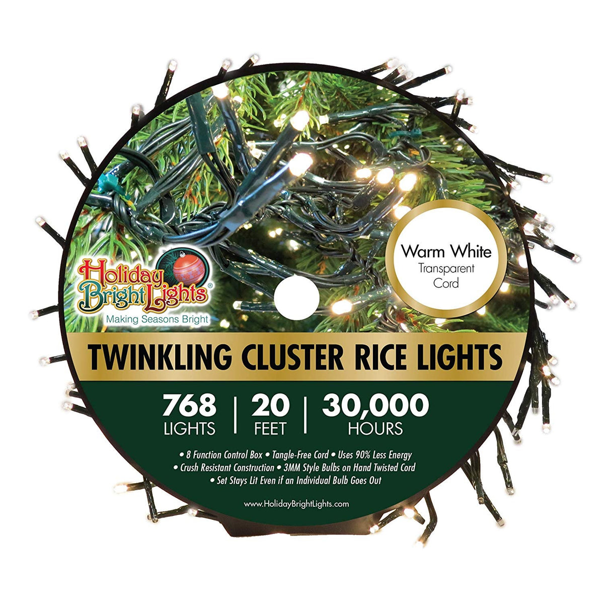 Holiday Bright Lights LED-3MCR768-GWW Twinkling Cluster Christmas Light Set