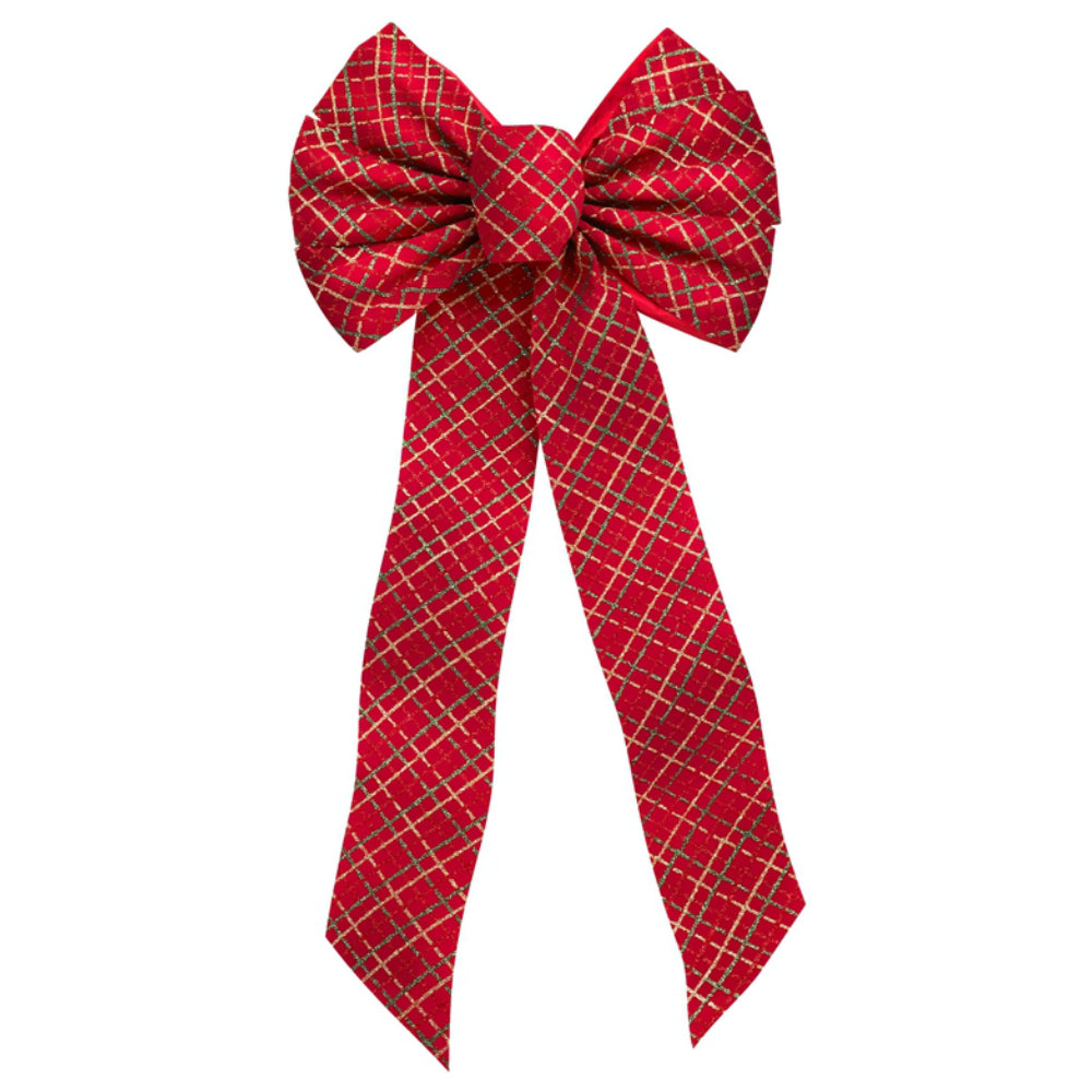 Holiday Trims 6061 Glittered Plaid Christmas Bow, 7 Loop