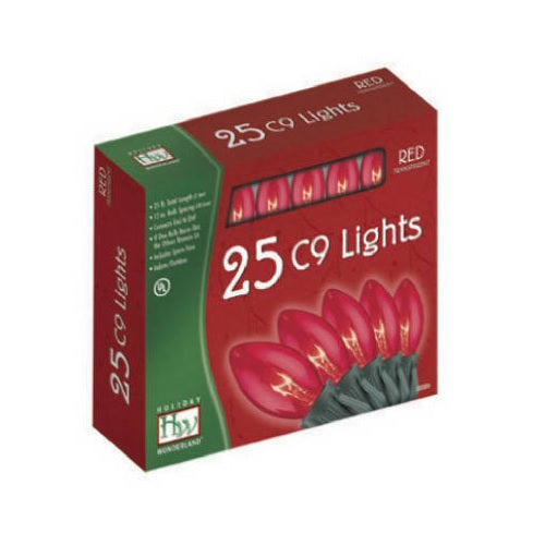Holiday Wonderland 925R-88 C9 Christmas Light Set, 25 Light, Transparent Red
