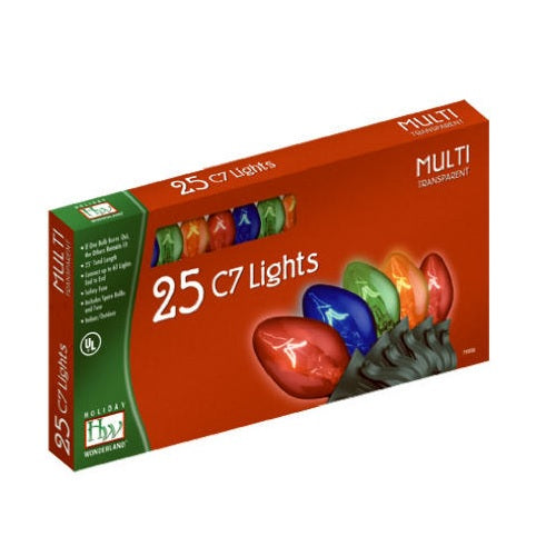 Holiday Wonderland 525-88 Transparent C7 Christmas Light Set, Multi Color, 25 Count