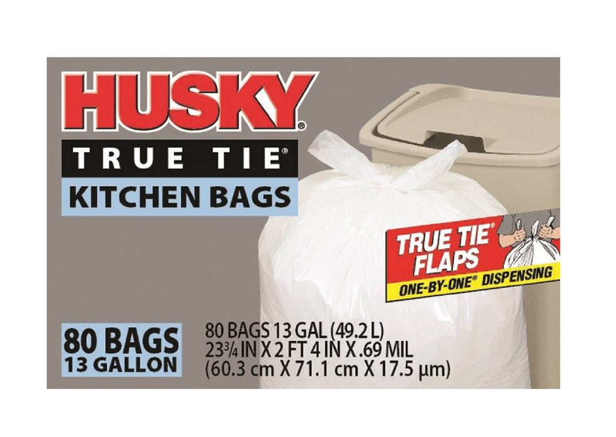 Husky HK13WC080W Kitchen Trash Poly Bags, White, 13 Gallon Capacity