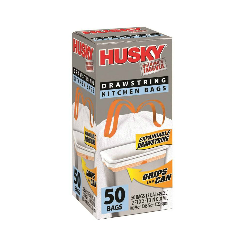 Husky HK13XHF050W Kitchen Trash Bags, 13 gal Capacity, White