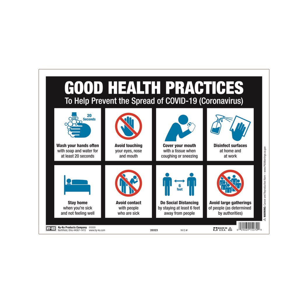 Hy-Ko 20323 Good Health Practices Sign, 10 in H x 14 in
