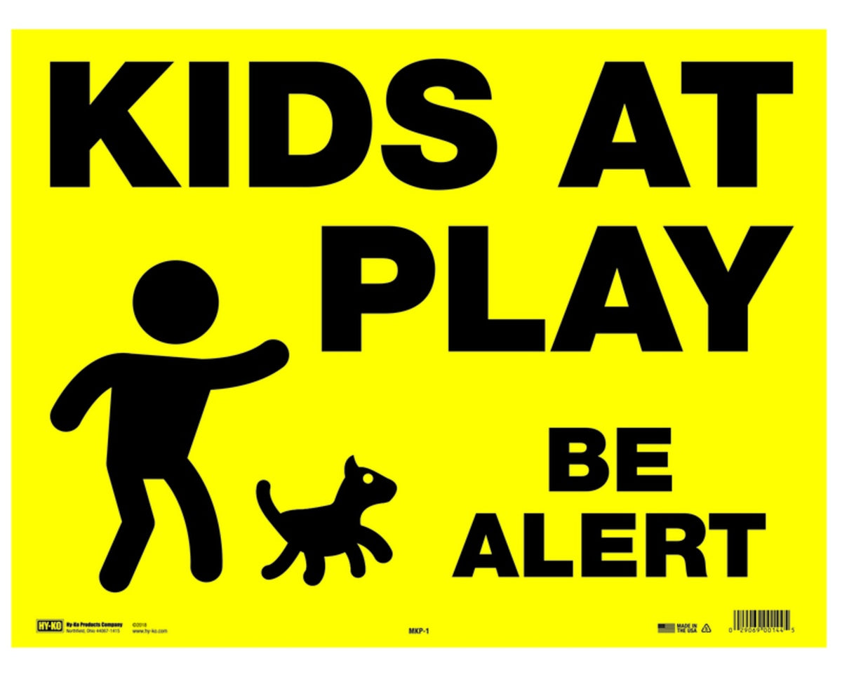 Hy-Ko MKP-1 English Kids At Play Be Alert Sign, Black/Yellow