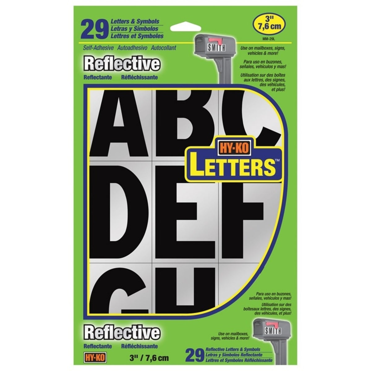 Hy-Ko MM-29L Reflective Letter Set, Black, 3"