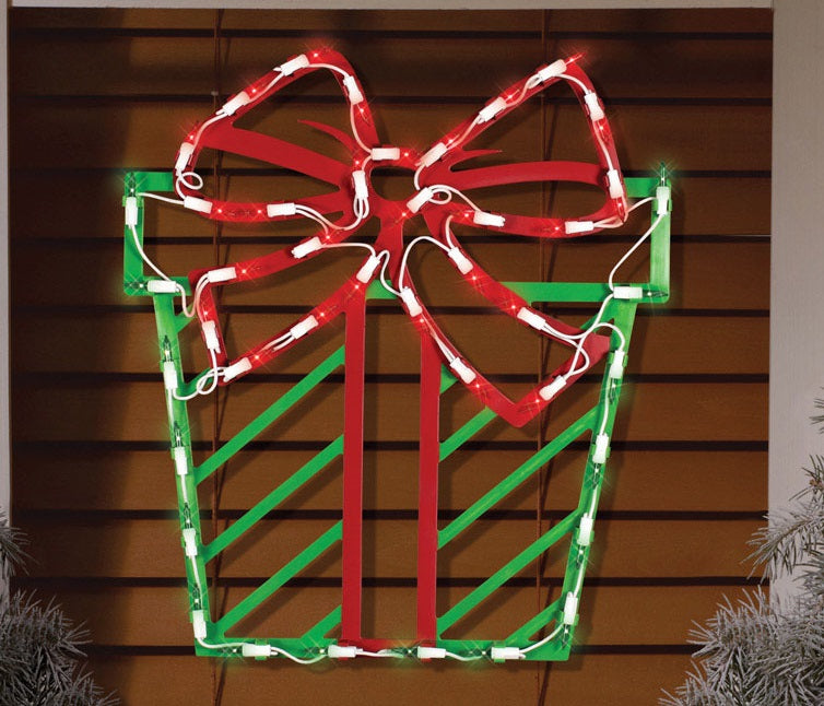 Impact Innovation 95213 Lit Present Silhouette Christmas Decoration, Red/Green, PVC