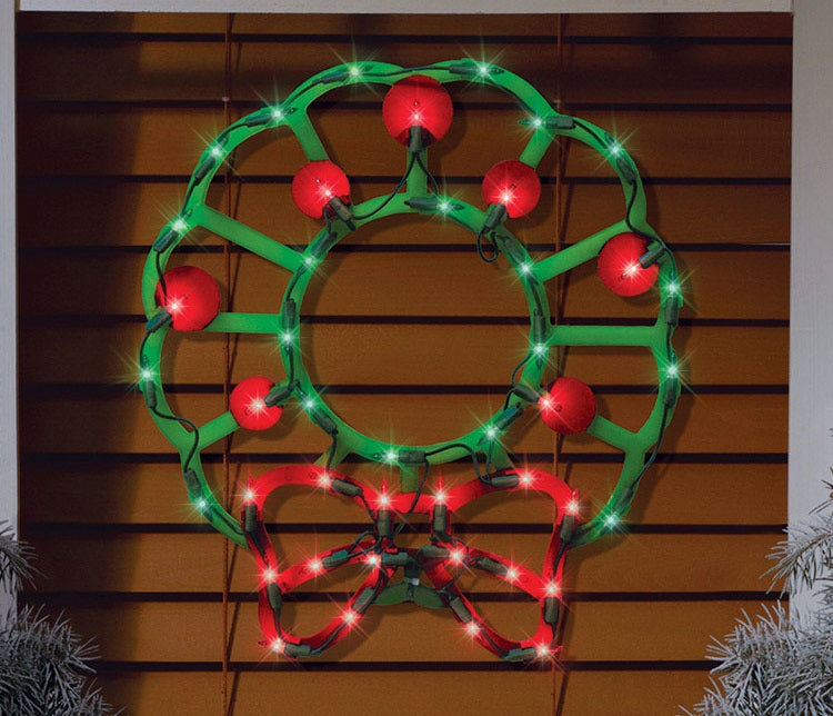 Impact Innovation 95125 Lit Wreath Silhouette Christmas Decoration, Red/Green, PVC