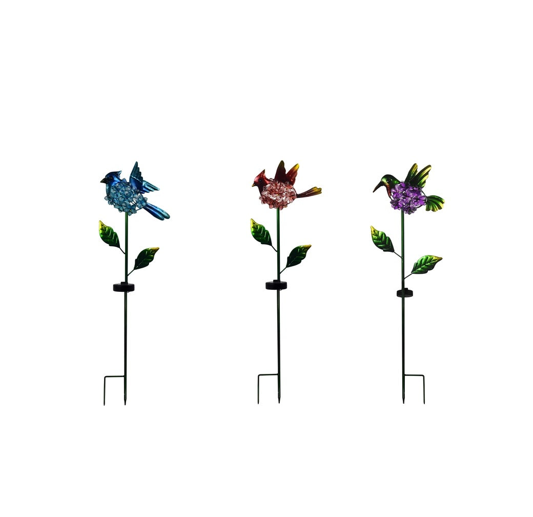 Infinity KY3572-B-P-R Solar Garden Bird Stake, Assorted Colors