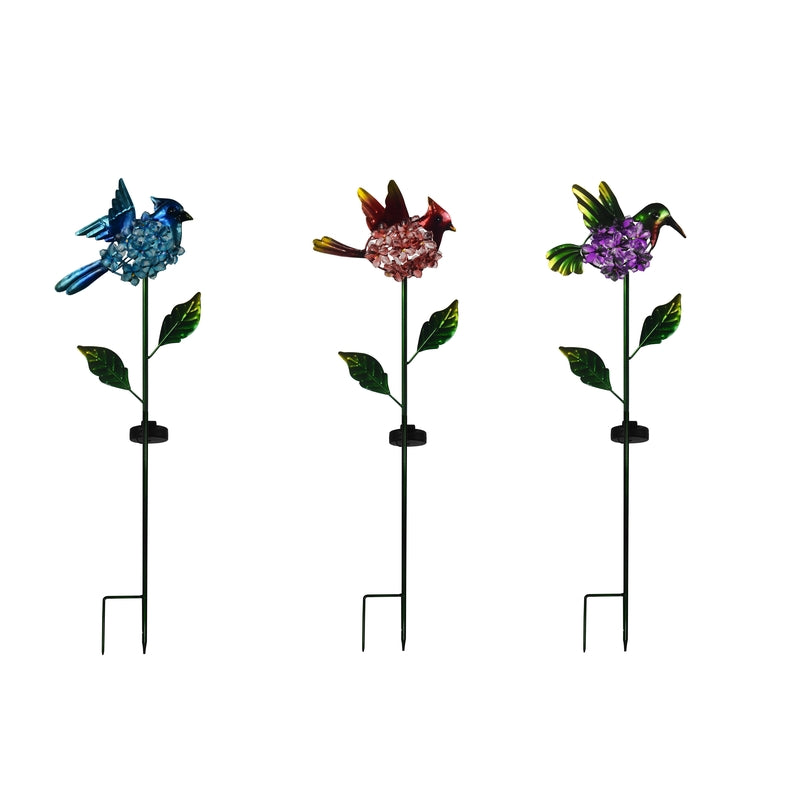 Infinity KY3572-B-P-R Solar Garden Bird Stake, Assorted Colors