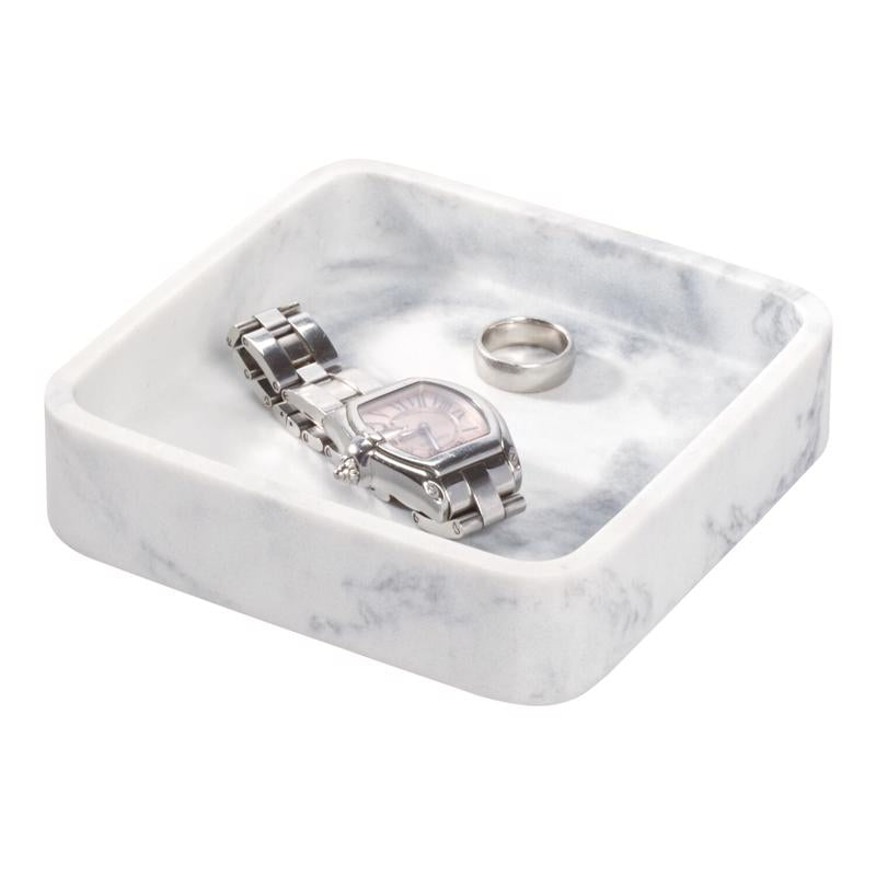 InterDesign 28340 Dakota Bathroom Tray, White Marble, 4.7 inch