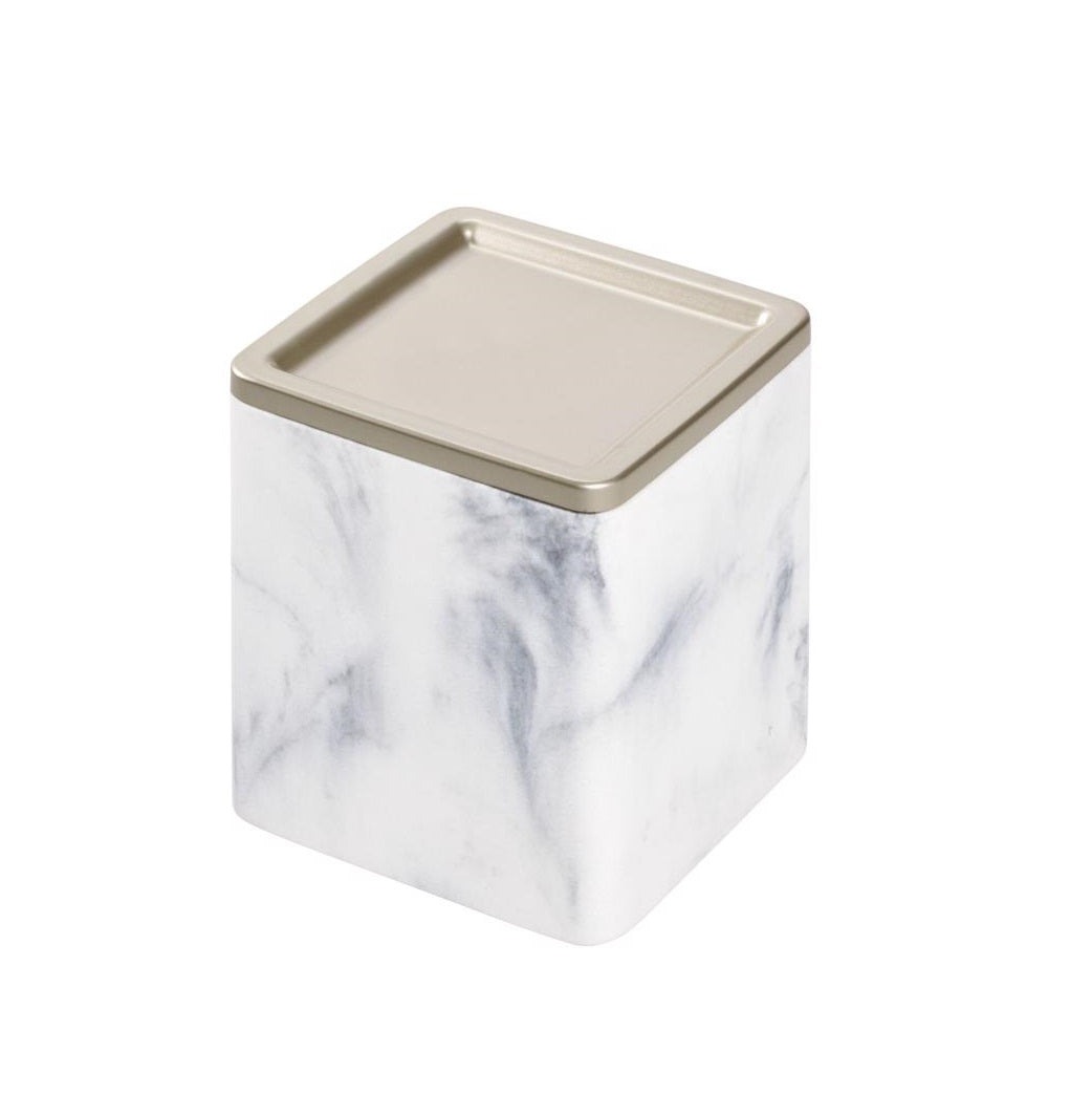 InterDesign 28350 Dakota Covered Jar, White Marble, 4 inch