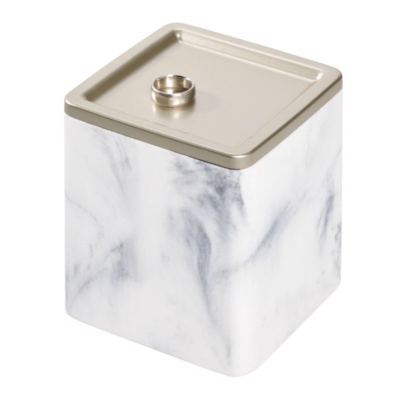 InterDesign 28350 Dakota Covered Jar, White Marble, 4 inch