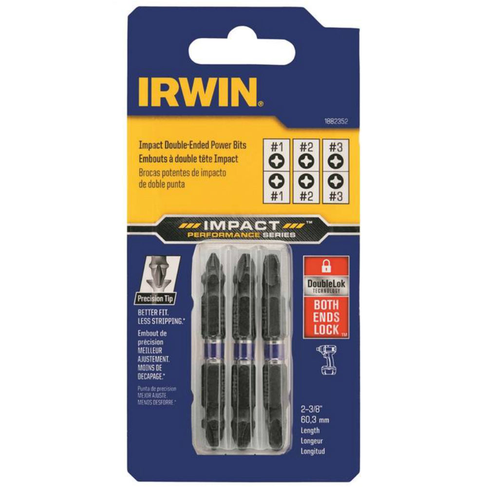 Irwin 1882352 Double-Ended Impact Bit Set, Steel, 3-Piece