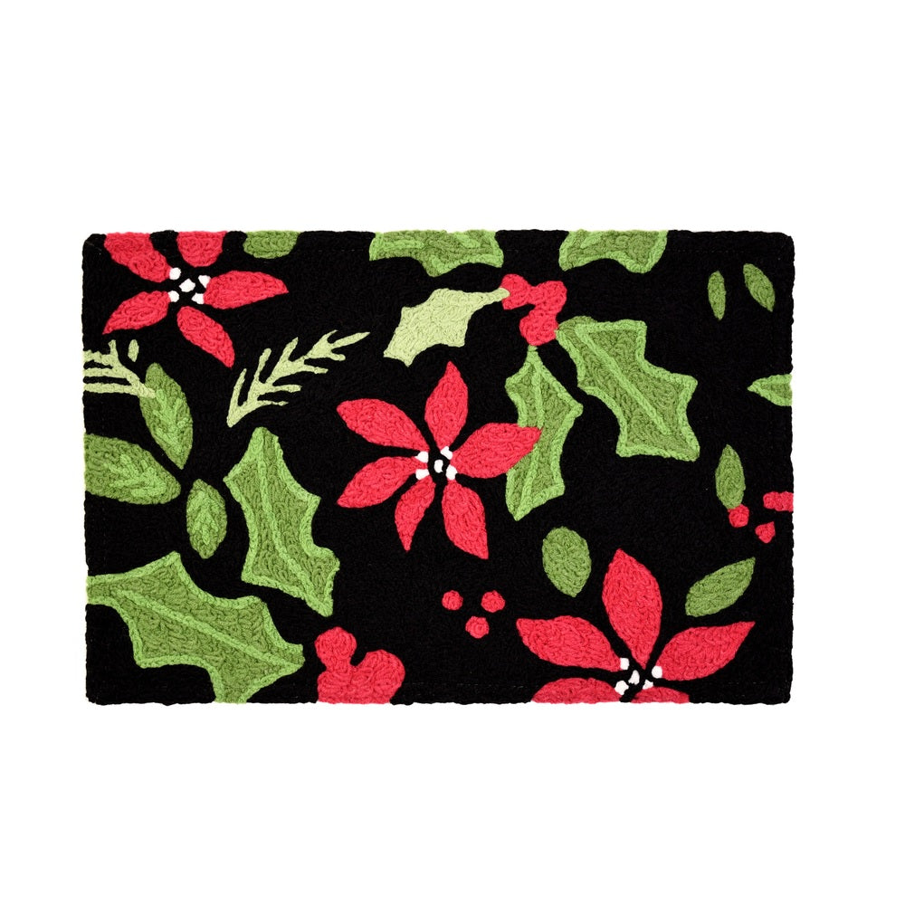 Jellybean JBL-SRB001 Poinsettia & Holly Toss Accent Rug, 30 Inch x 20 Inch