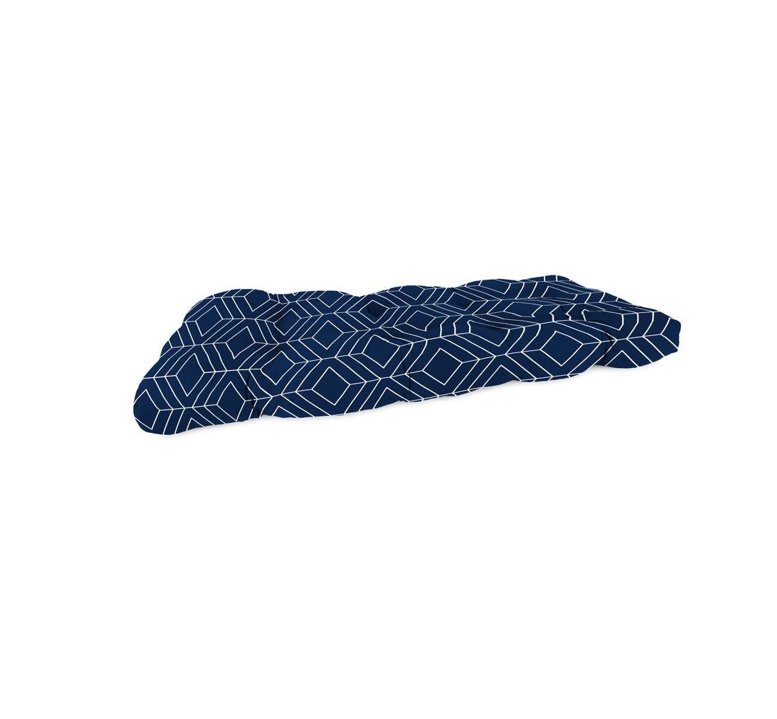 Jordan Manufacturing 9925-5877Q Geometric Wicker Settee Cushion, Navy Blue/White