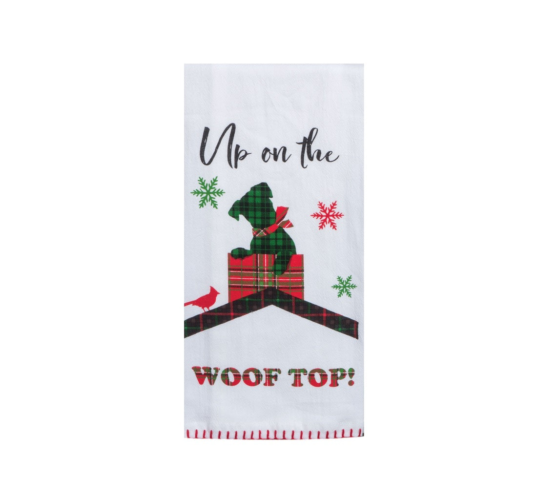 Kay Dee H3633 Holiday Hounds Up on The Woof Top Dog Flour Sack Kitchen Towel