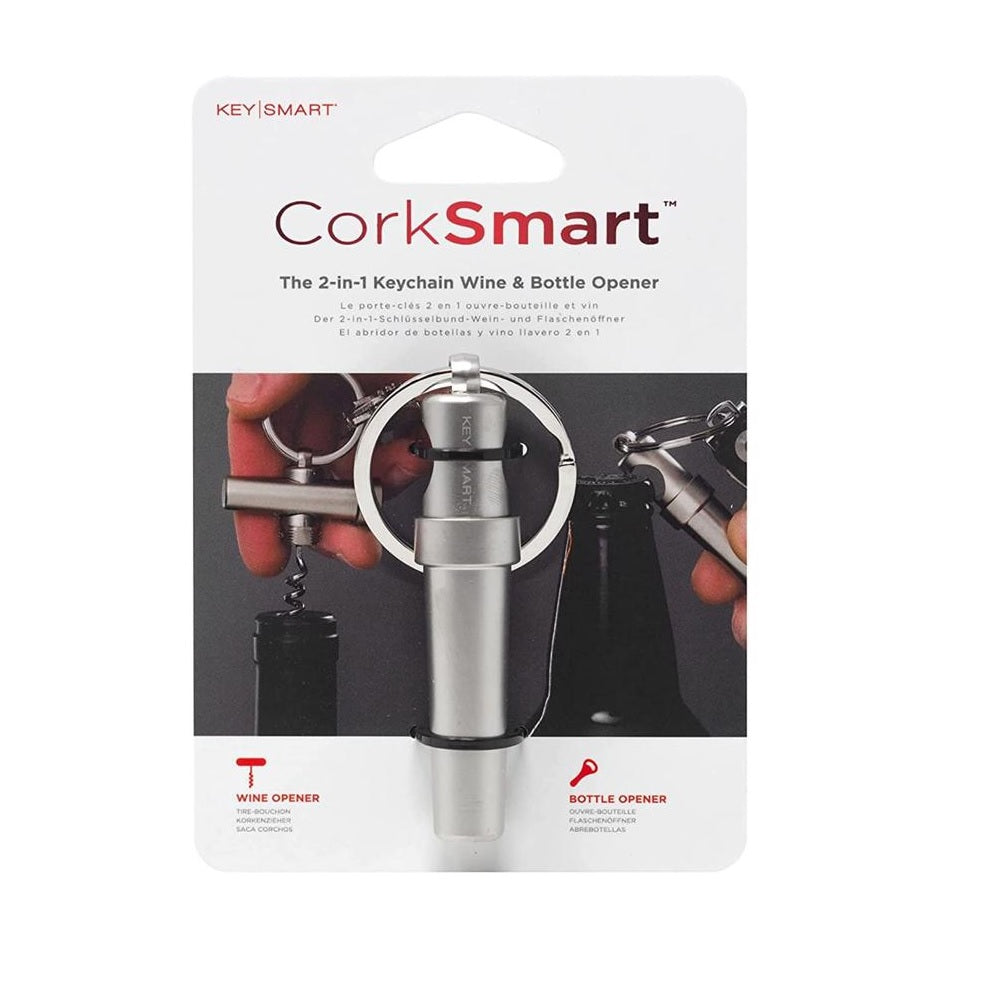 KeySmart KS821-SS CorkSmart Bottle Opener Keychain, Stainless Steel