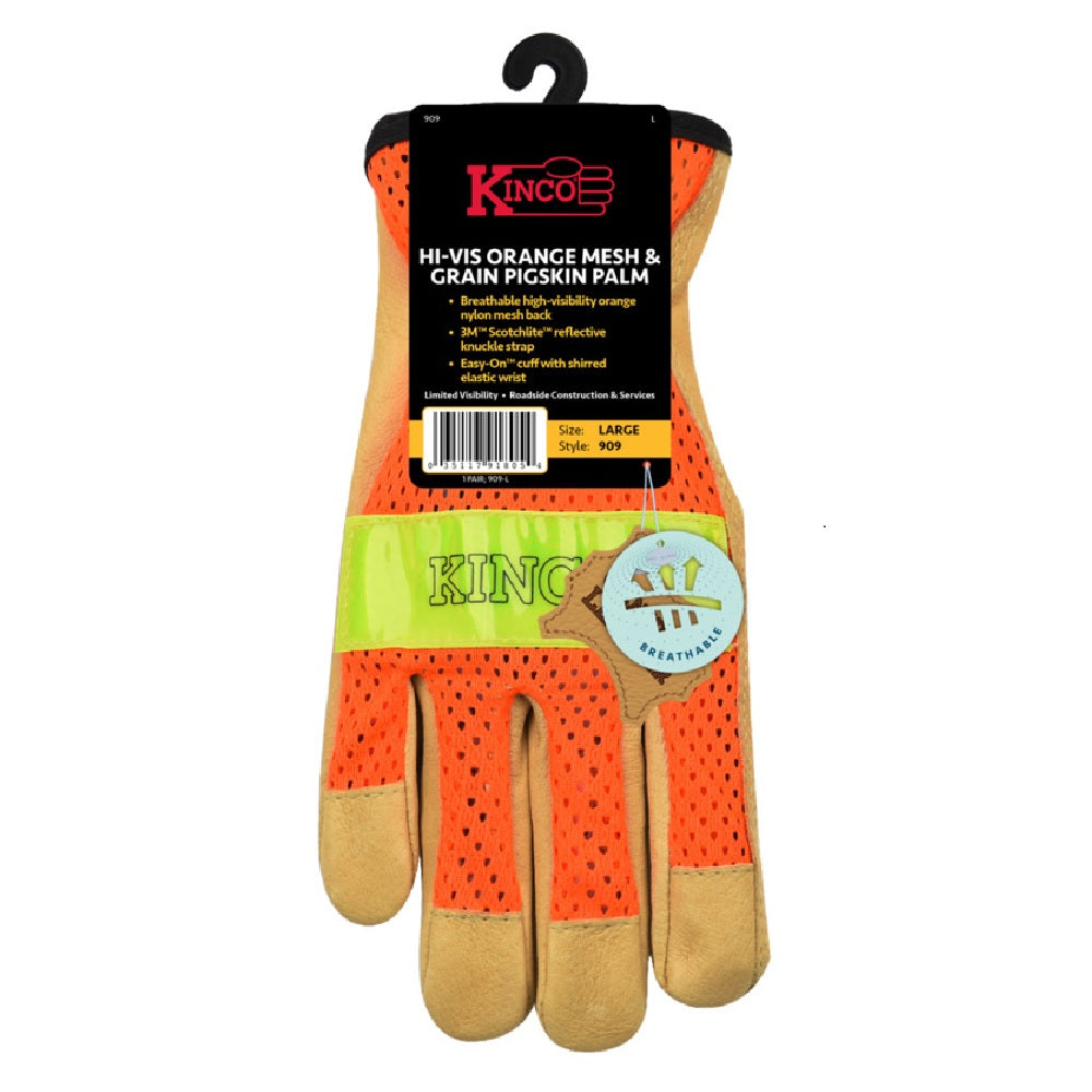 Kinco 909-L Men's Unlined Grain Pigskin Mesh Back Gloves, Large