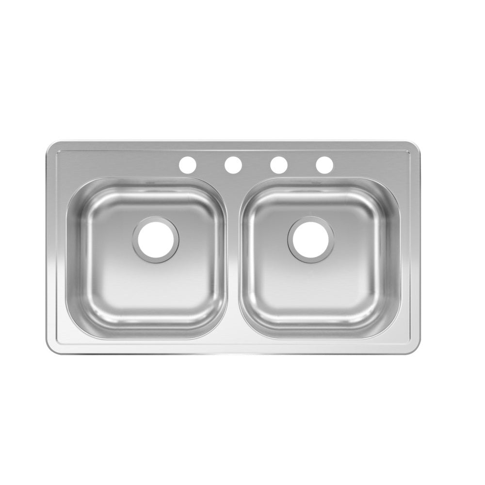 Kindred RDLA3319-6-4CBN 2 Bowl Kitchen Sink, Stainless Steel