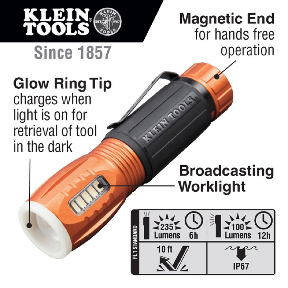 Klein Tools 56028 LED Flashlight, Black/Orange