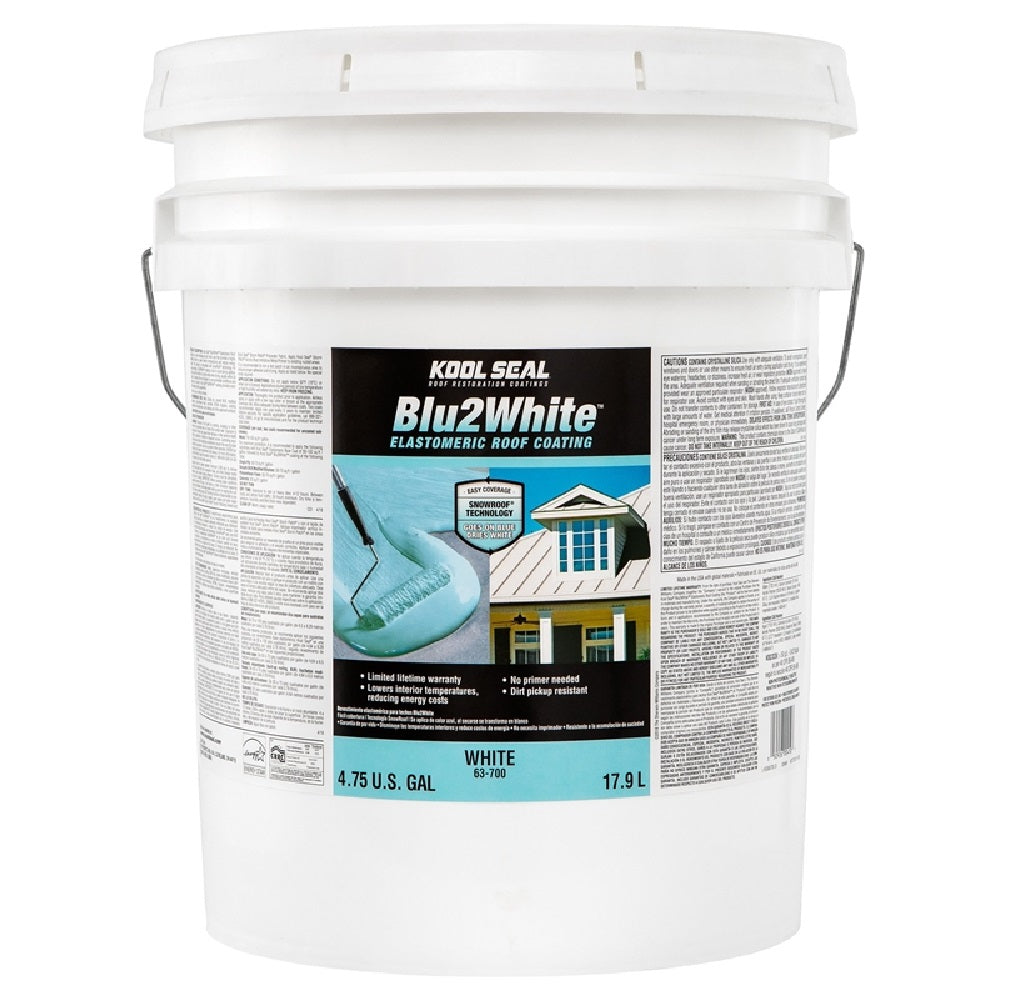 Kool Seal KS0063700-20 Blu2White Elastomeric Roof Coating, White, 5 Gallon