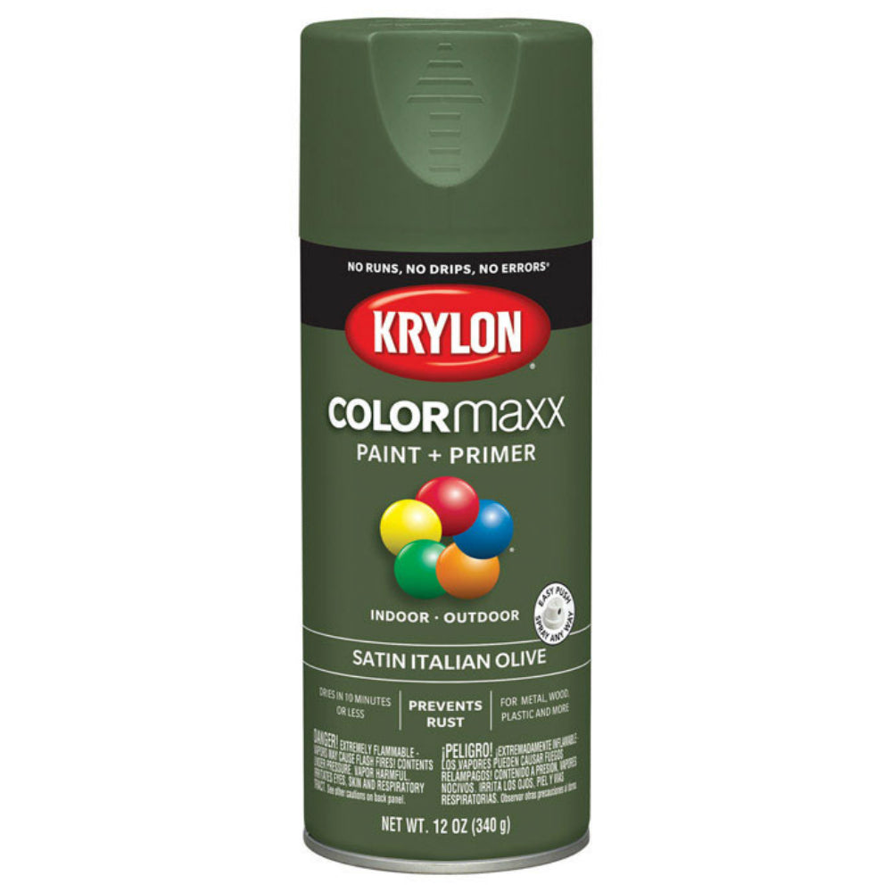 Krylon K05566007 COLORmaxx Paint + Primer Spray Paint, Satin Italian Olive, 12 Oz