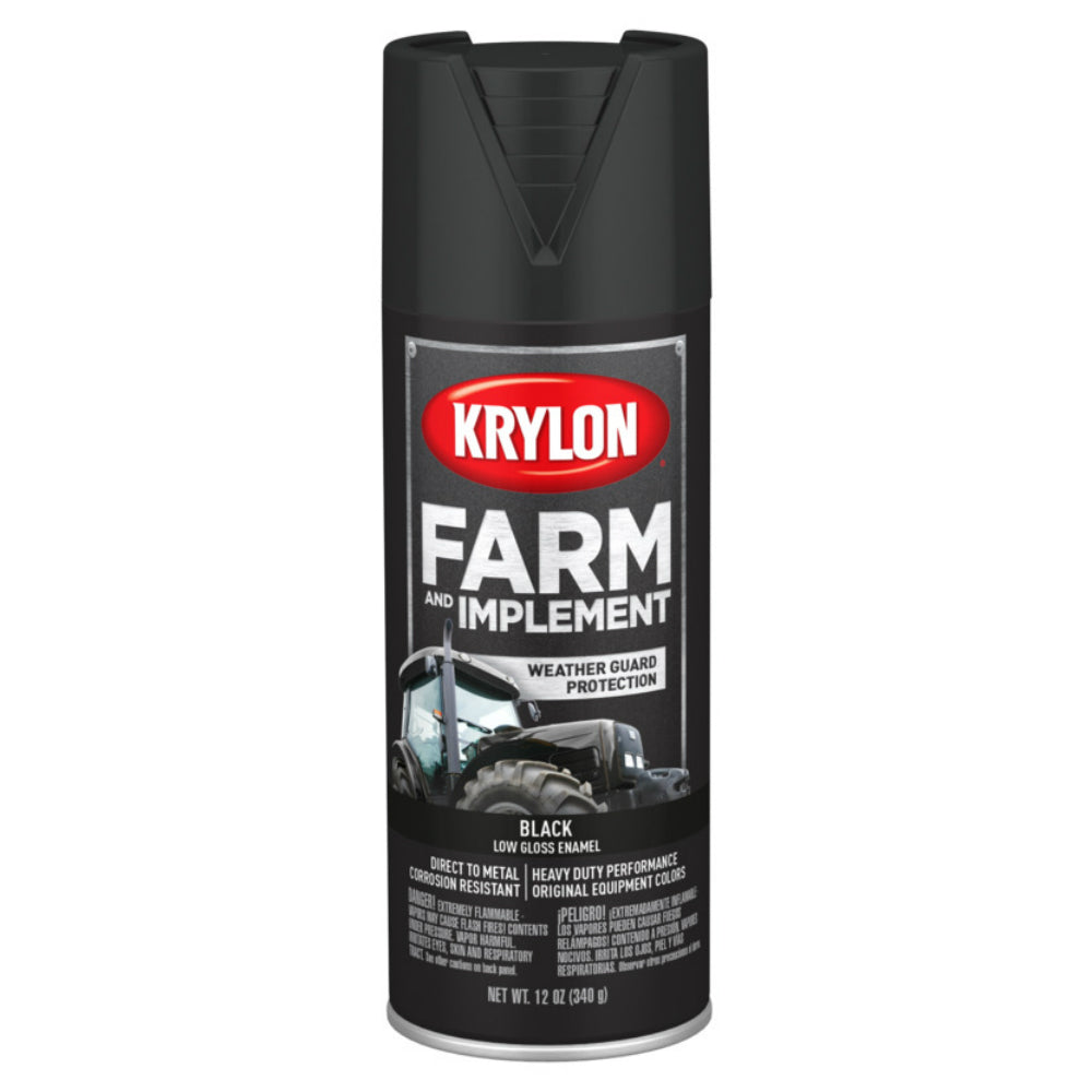 Krylon K01935007 Farm & Implement Spray Paint, Low Gloss Black, 12 Oz
