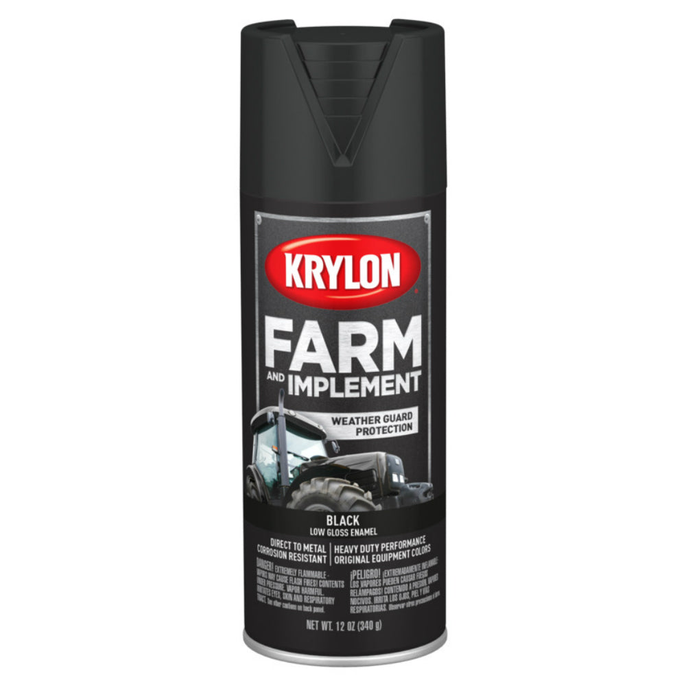 Krylon K01935007 Farm & Implement Spray Paint, Low Gloss Black, 12 Oz