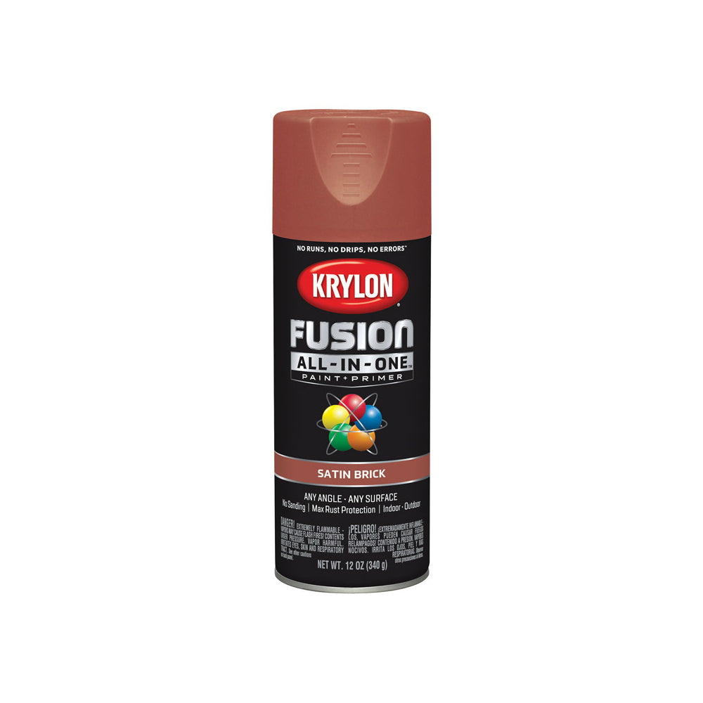 Krylon K02733007 Fusion All-In-One Paint + Primer Spray Paint, Brick, 12 Oz